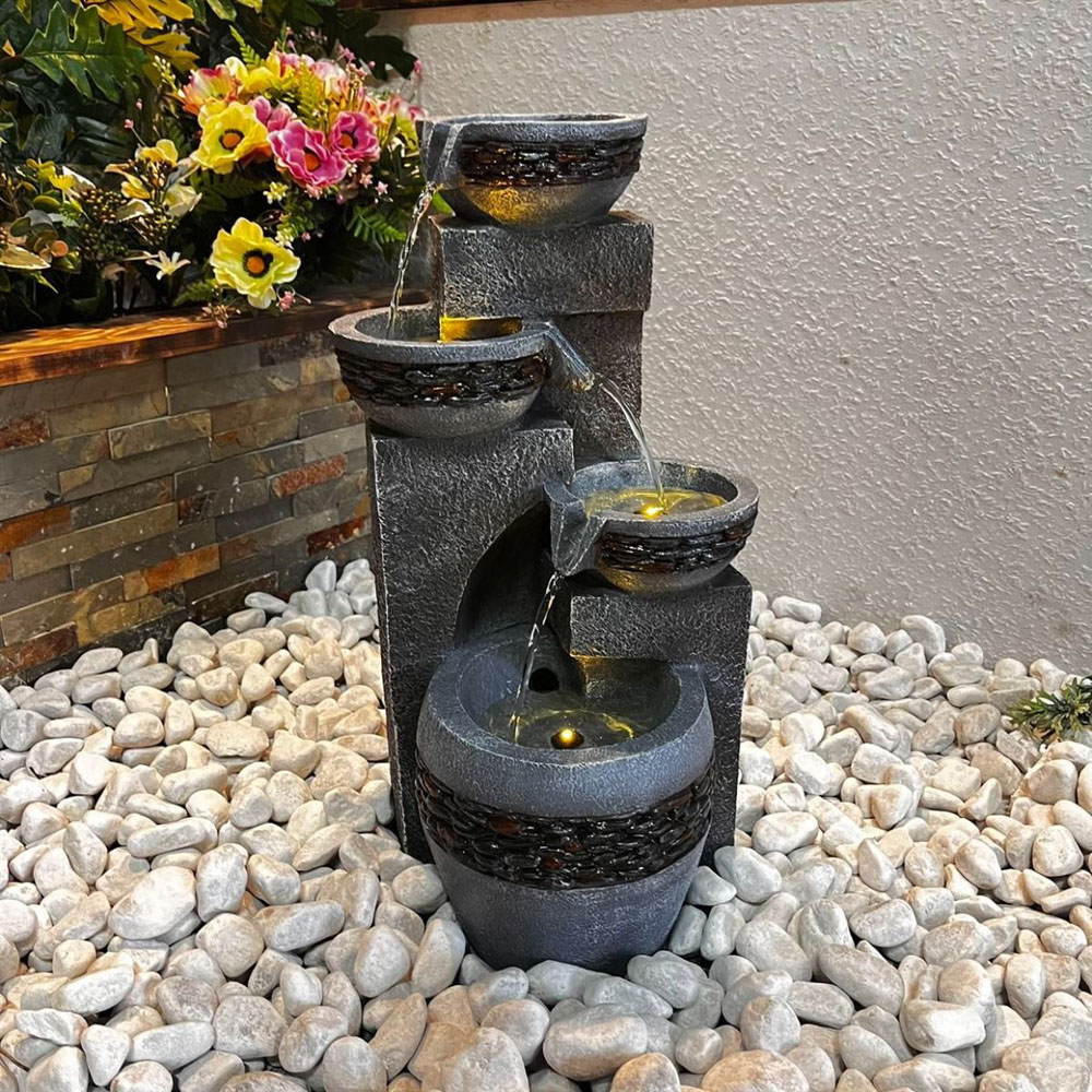 Tranquillity 4 Pebble Bowls Modern Solar Powered LED Water Feature Image 2