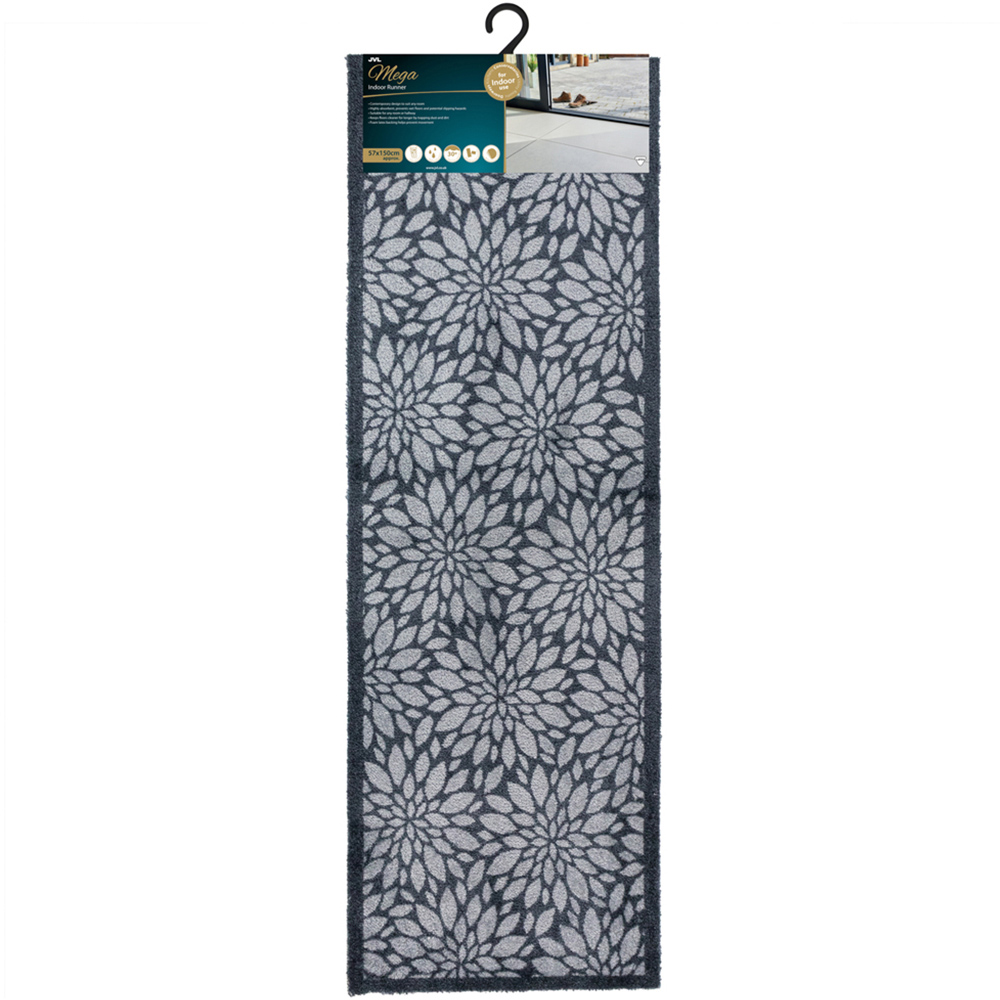 JVL Mega Grey Flowers Latex Backed Door Runner 57 x 150cm Image 3