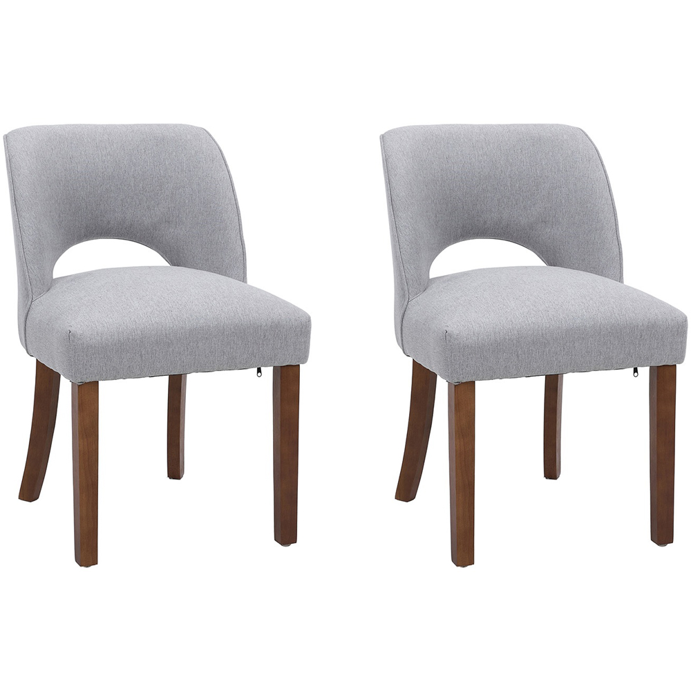 Living and Home Set of 2 Grey Chenille Curved Cutout Backrest Dining Chair Image 2