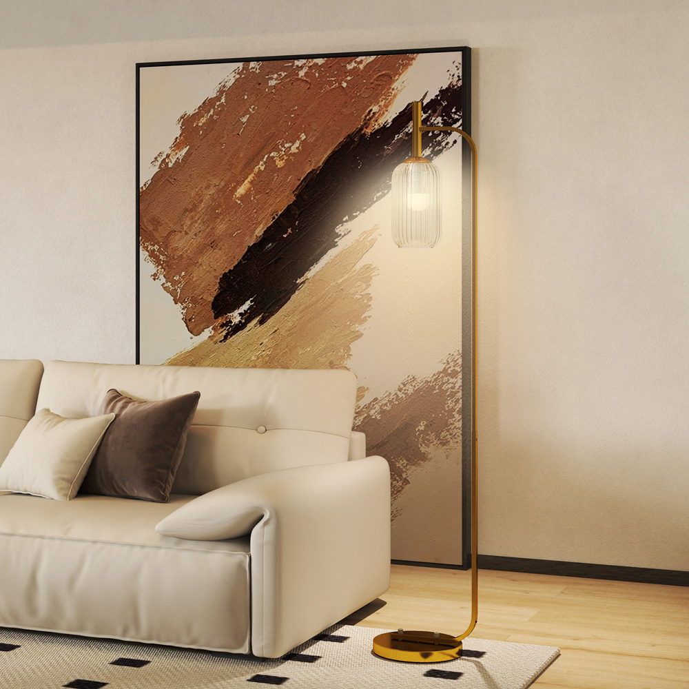 HOMCOM Glass Lampshade Gold Floor Lamp with Foot Switch Image 4