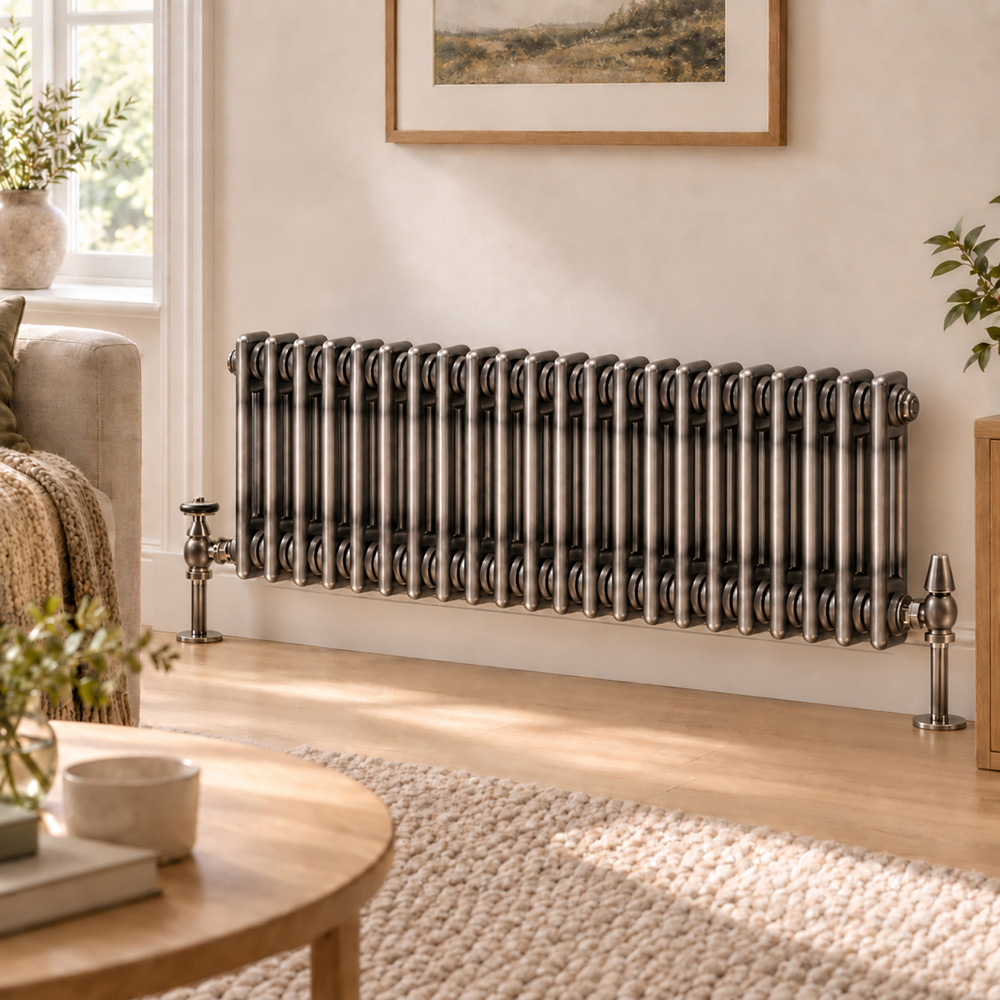 Go Bathrooms Clarence 1774 BTU 2 Column 22 Sections Raw Metal Radiator 300 x 1010mm Image 2