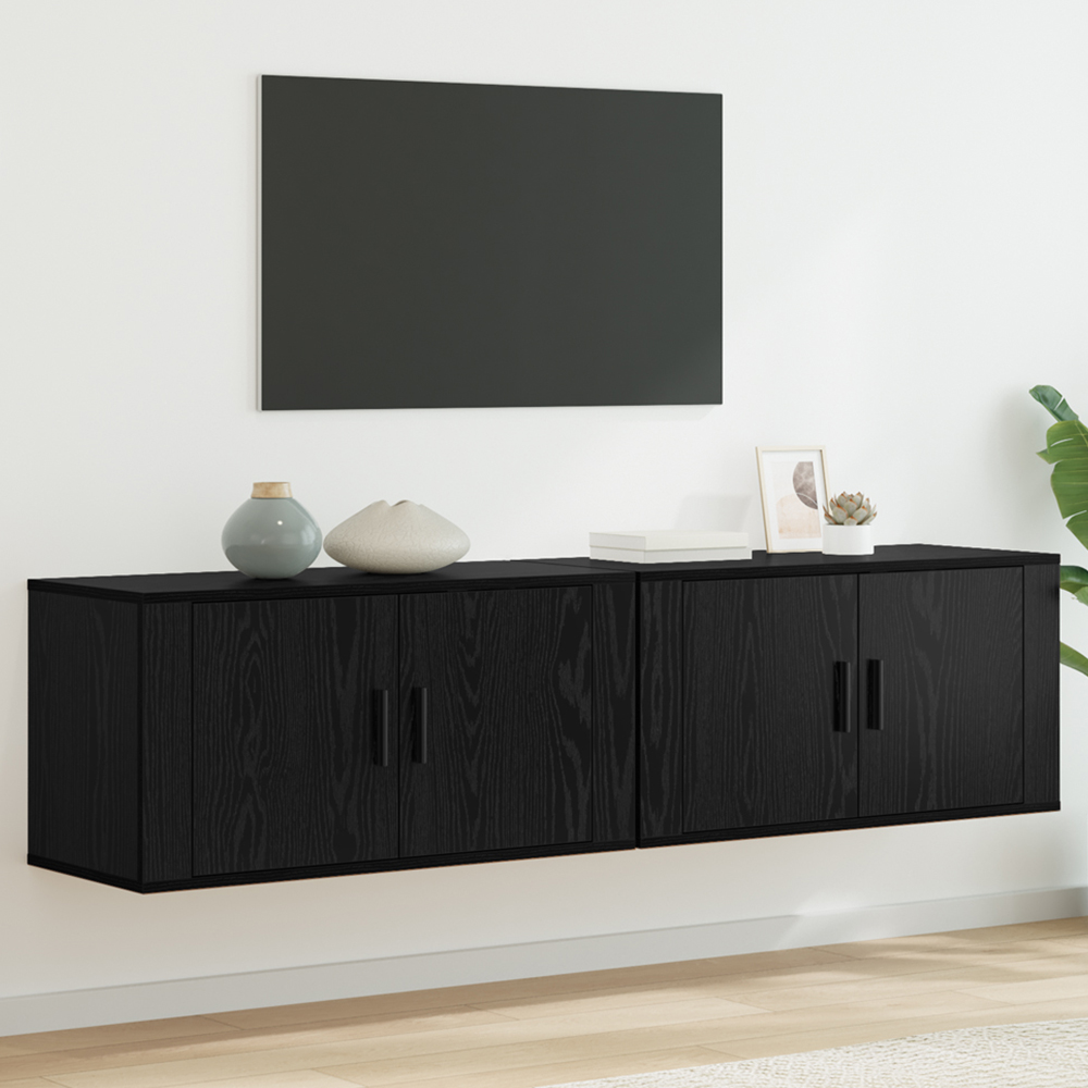 vidaXL 2 Door Black Oak Wall Mounted TV Unit Set of 2 Image 1