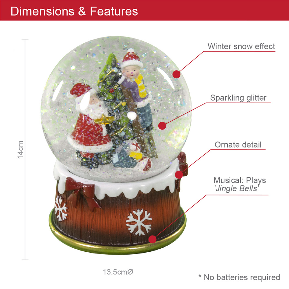 The Christmas Workshop Wind Up Musical Santa Snow Globe Decoration Image 9