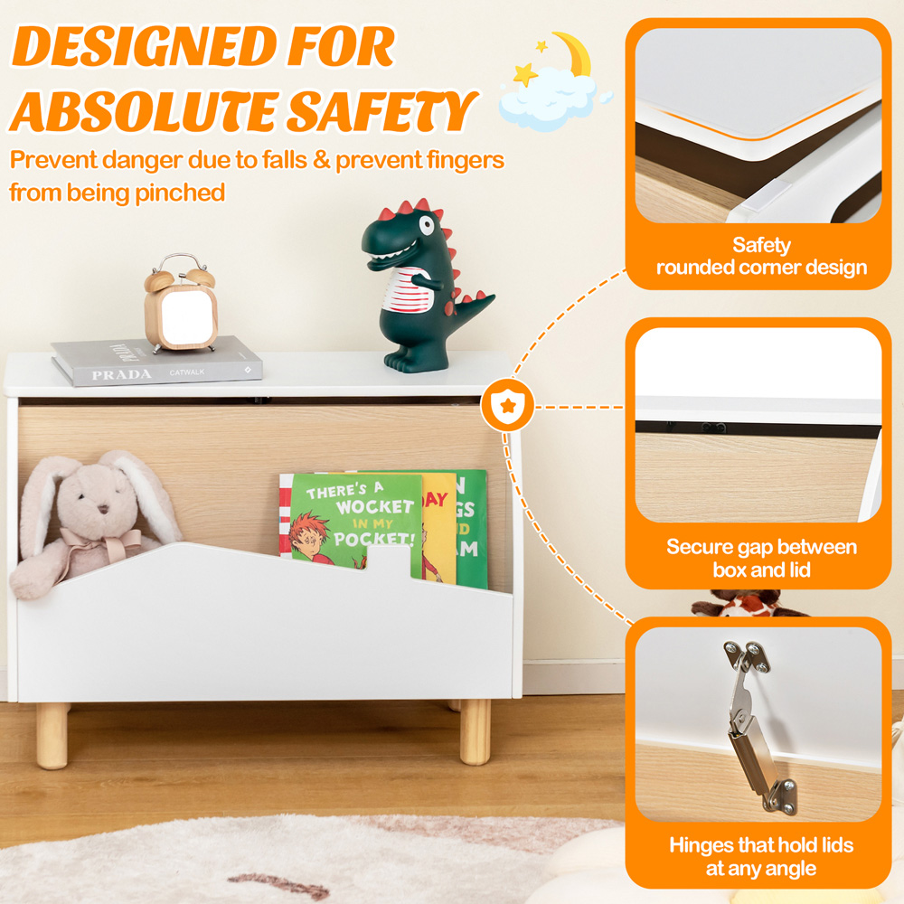 Costway White Kids Toy Box with Safety Hinge Image 4