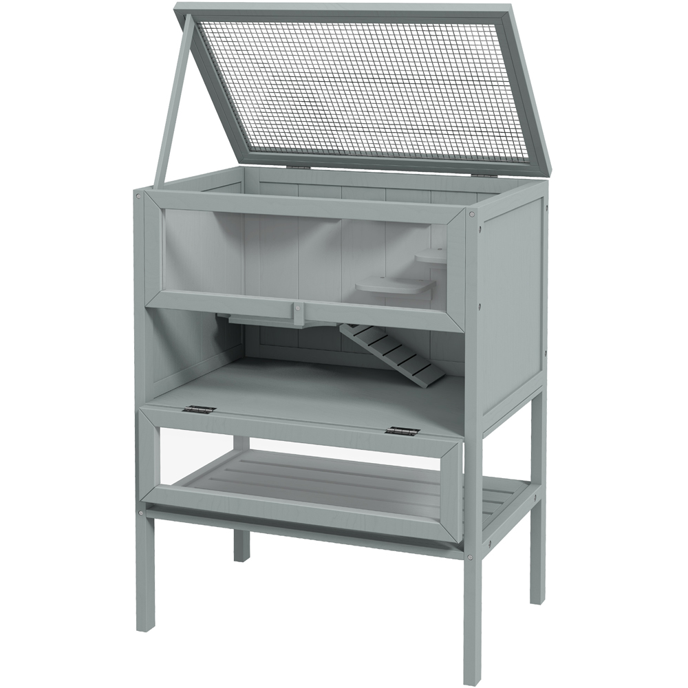 PawHut Grey Wooden Hamster Cage with Storage Shelf Image 1