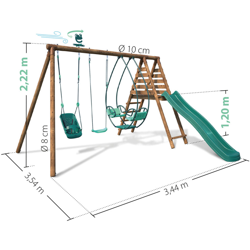 Soulet Colza Kids Wooden Triple Swing Set with Slide Image 8