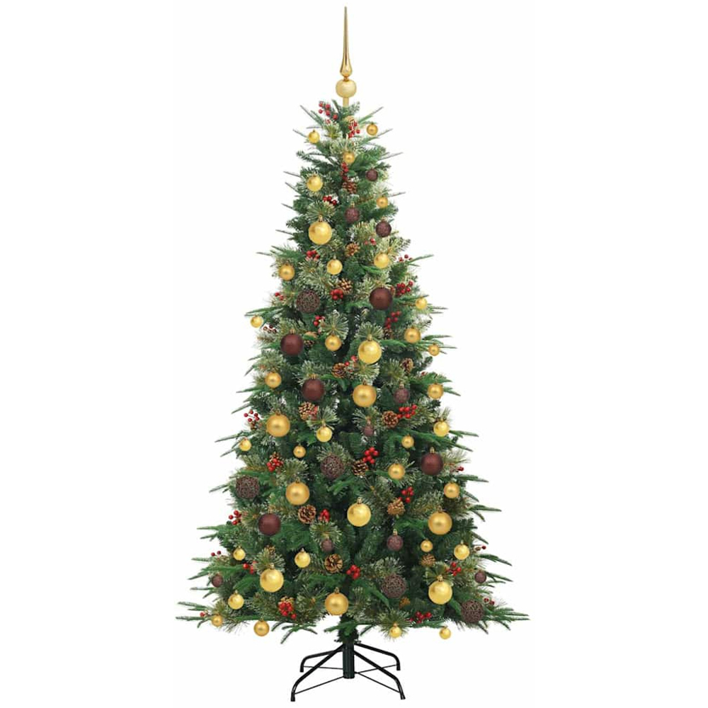 vidaXL Pre-Lit Rose Gold Baubles Green Artificial Hinged Christmas Tree 5ft Image 4