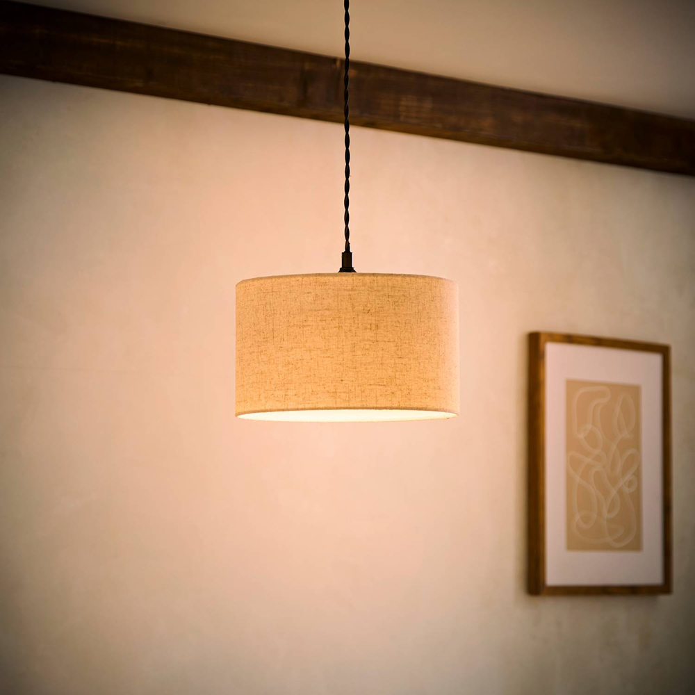 ValueLights Reni Small Cream Linen Drum Easy Fit Pendant Lamp Shade Image 2