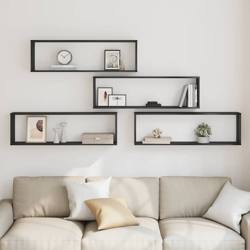 vidaXL 100 x 15 x 30cm Set of 4 Black Cube Wall Shelf Image 2