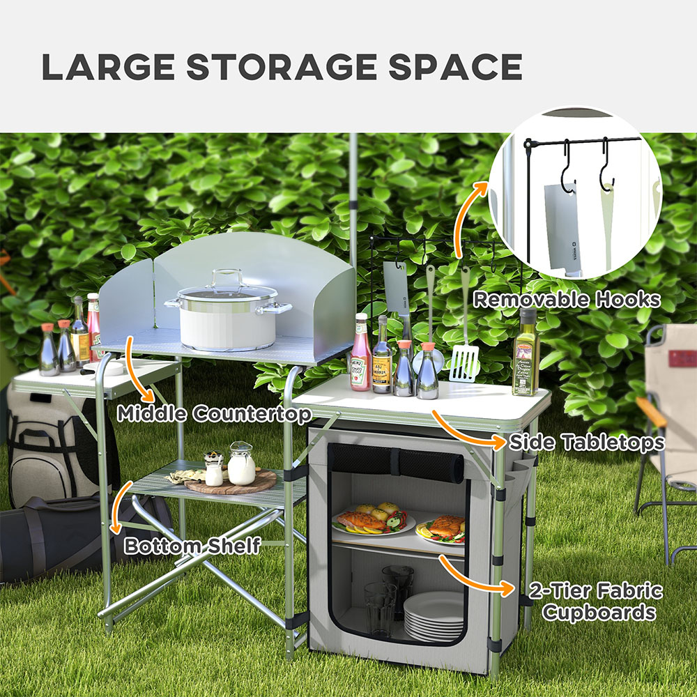 Outsunny Aluminium Foldable Camping Kitchen with Fabric Cupboard Image 4