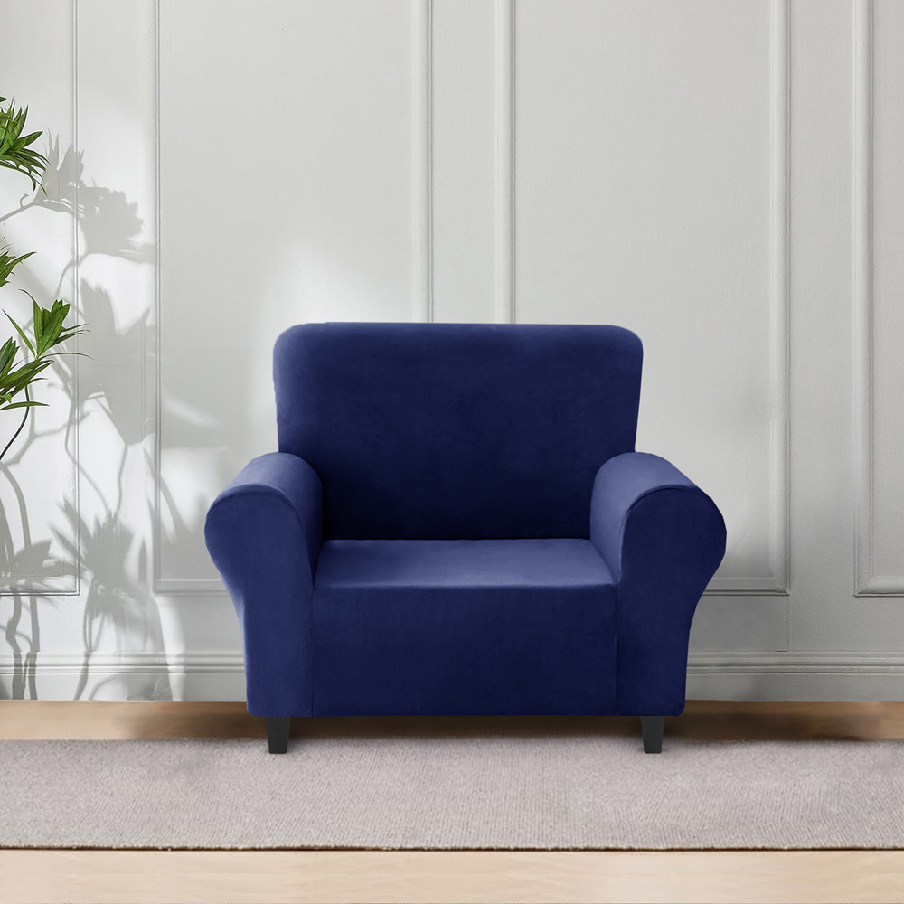 Homerepublic Single Seater Navy Mink Velvet Stretch Fit Sofa Cover Image 2