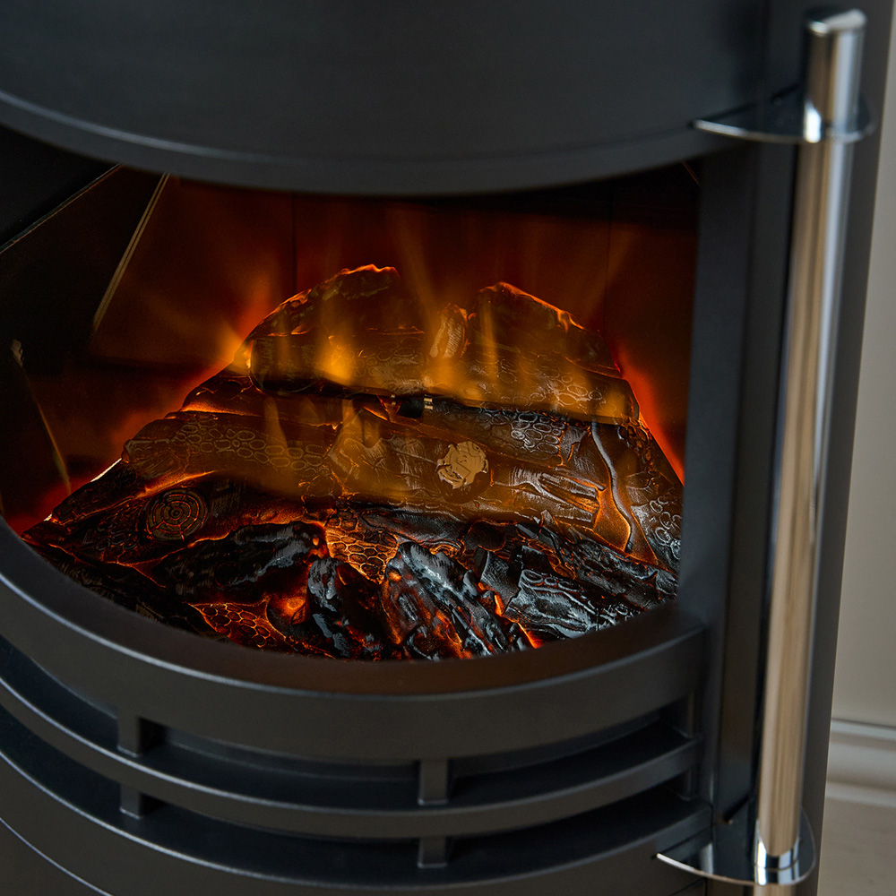 Sureflame Dunston Black Round Electric Stove with Angled Stove Image 4