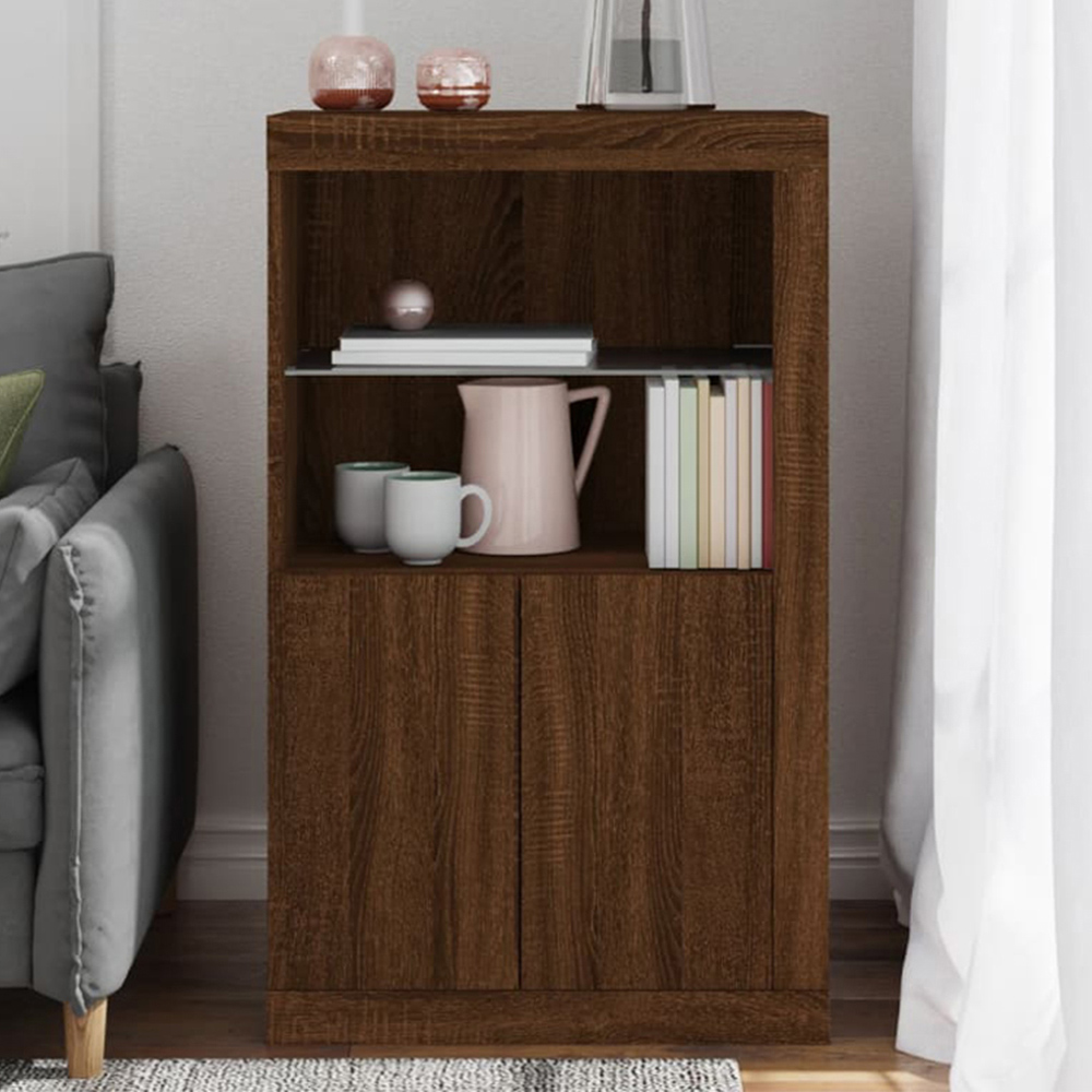 vidaXL 2 Door 2 Shelf LED Brown Oak Side Cabinet Image 1