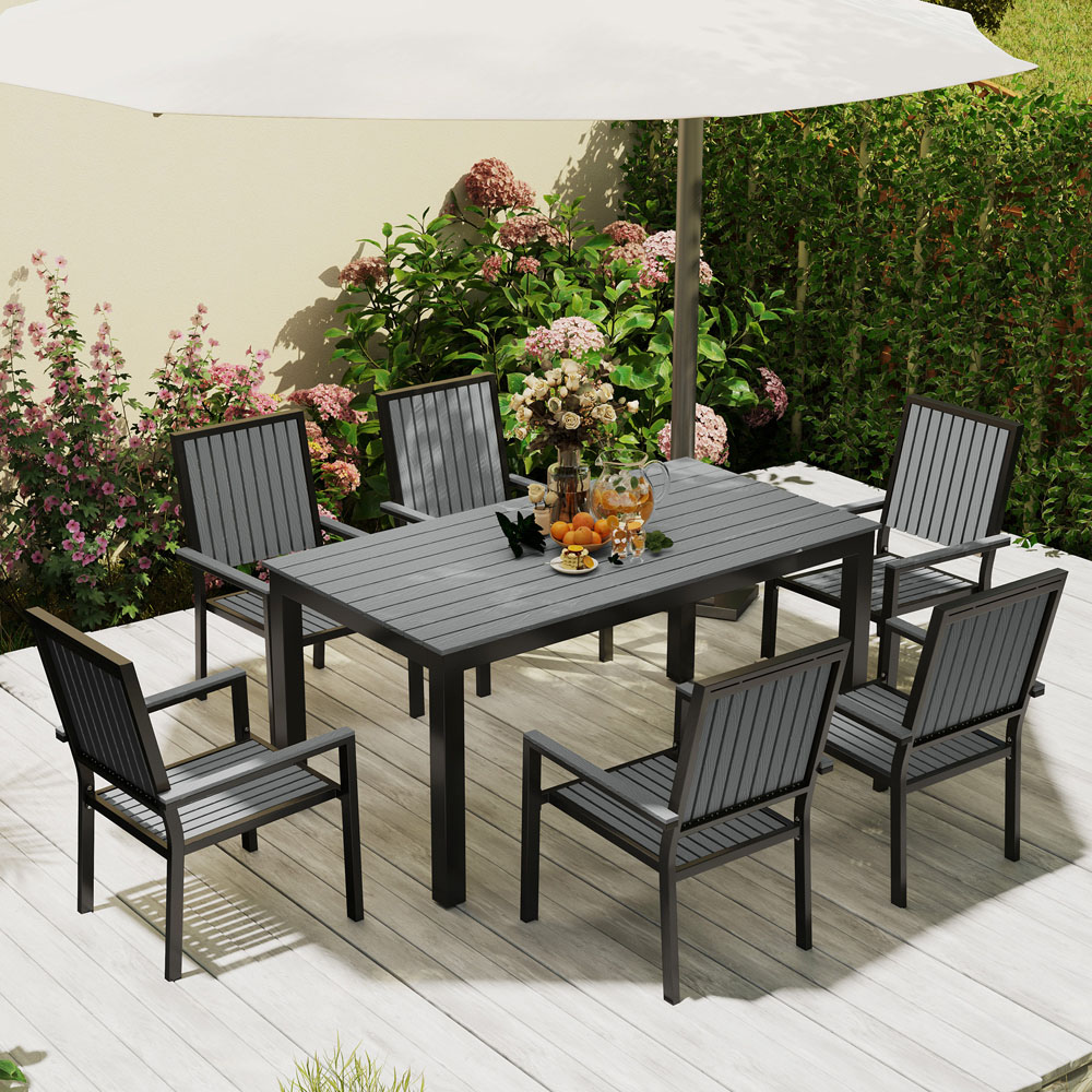 Outsunny 6 Seater Aluminium Garden Dining Set with Stackable Chair Grey Image 5