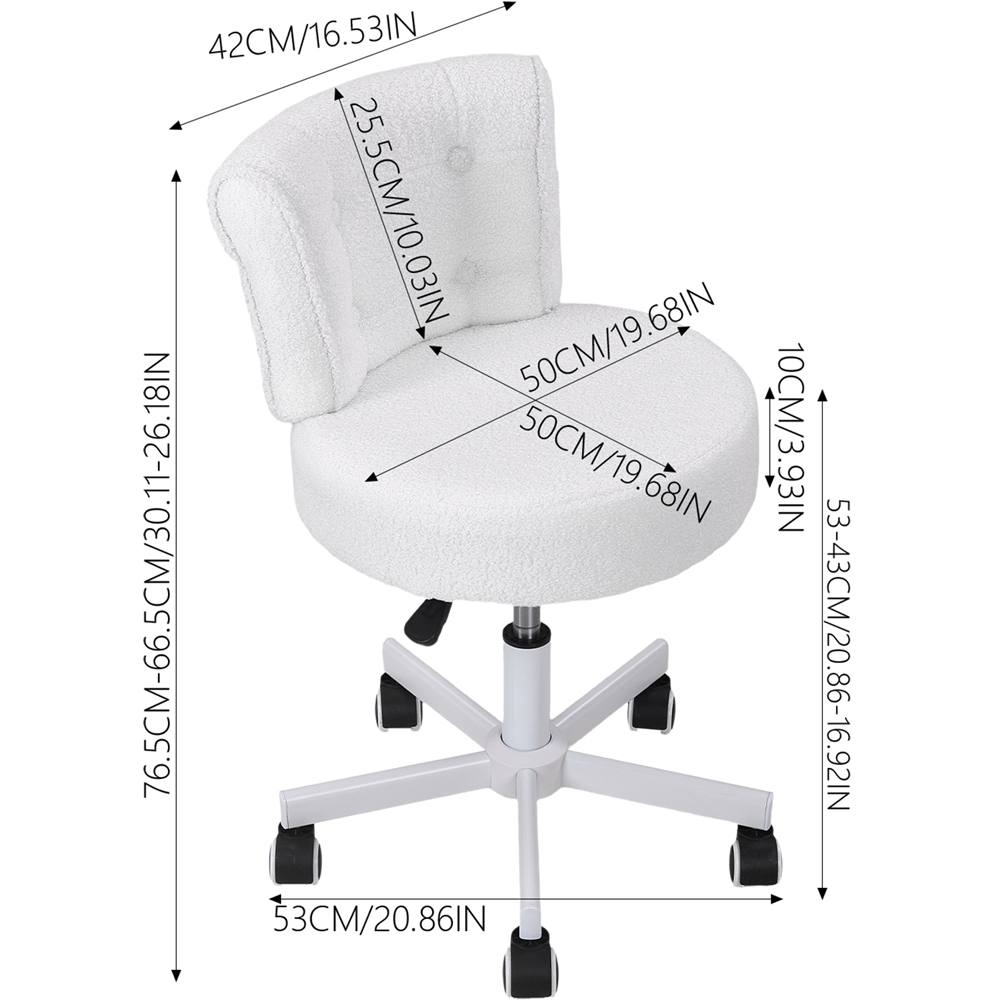 Living and Home White Teddy Fleece Button Tufted Vanity Chair with Castors Image 9
