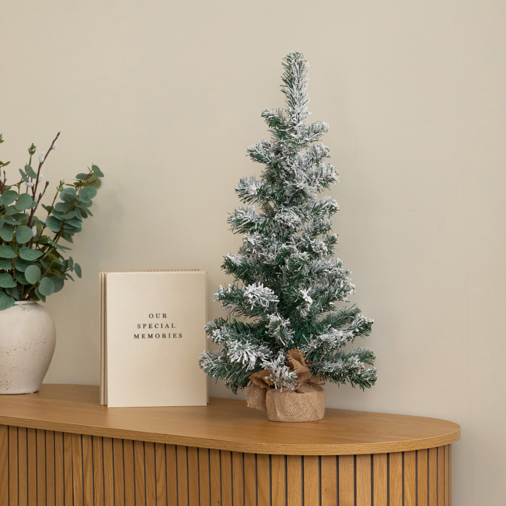 Samuel Alexander Snowy Mini Fir Christmas Tree with Jute Bag Stand 2ft Image 7