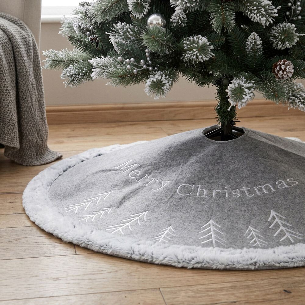 Merry Christmas Round Tree Skirt Grey Image 6