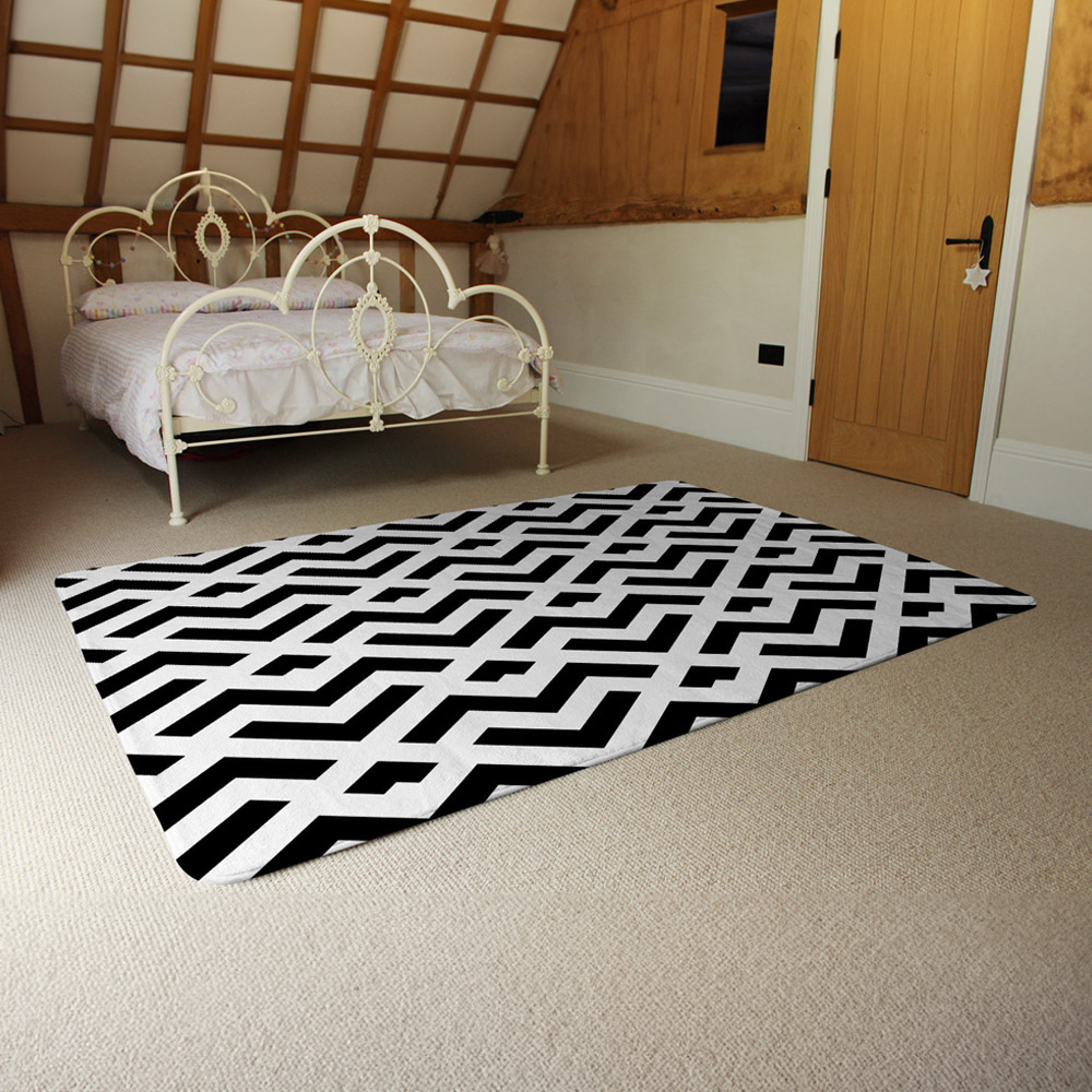 Benjamin Tate Design Faux Wool Small Black and White Geometric Rug 110 x 60cm Image 4