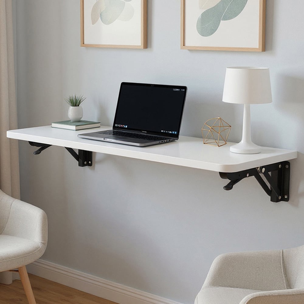 Living and Home White Wall Mounted Folding Table with Iron Brackets 75 x 24cm Image 1