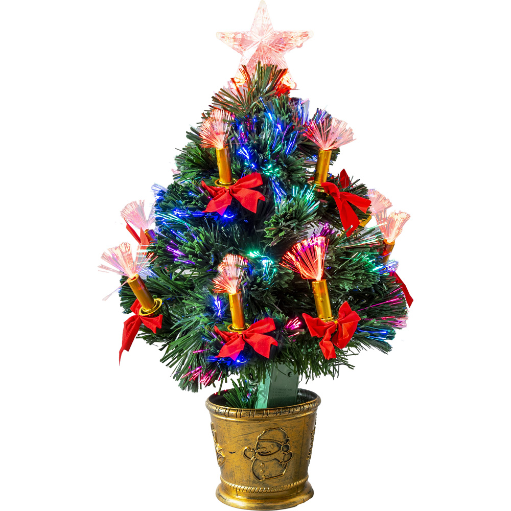 Shatchi Candle and Bow Pre-Lit Fibre Optic Artificial Christmas Tree 2ft Image 1