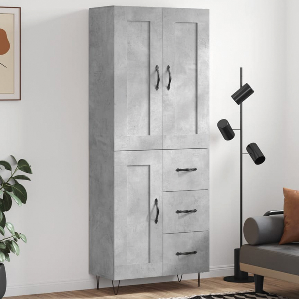vidaXL 3 Door 3 Drawer Concrete Grey Highboard Image 1