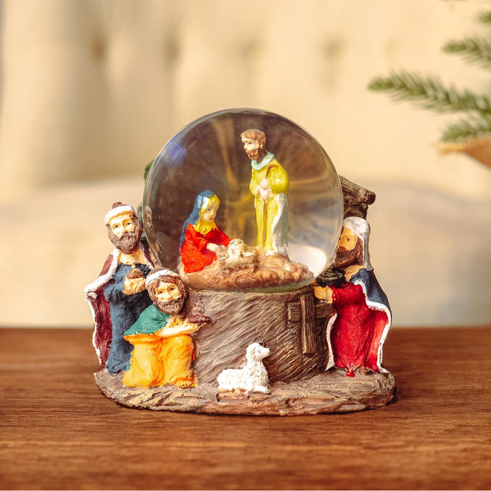 Marco Paul Nativity Scene Snow Globe Christmas Decoration Image 3