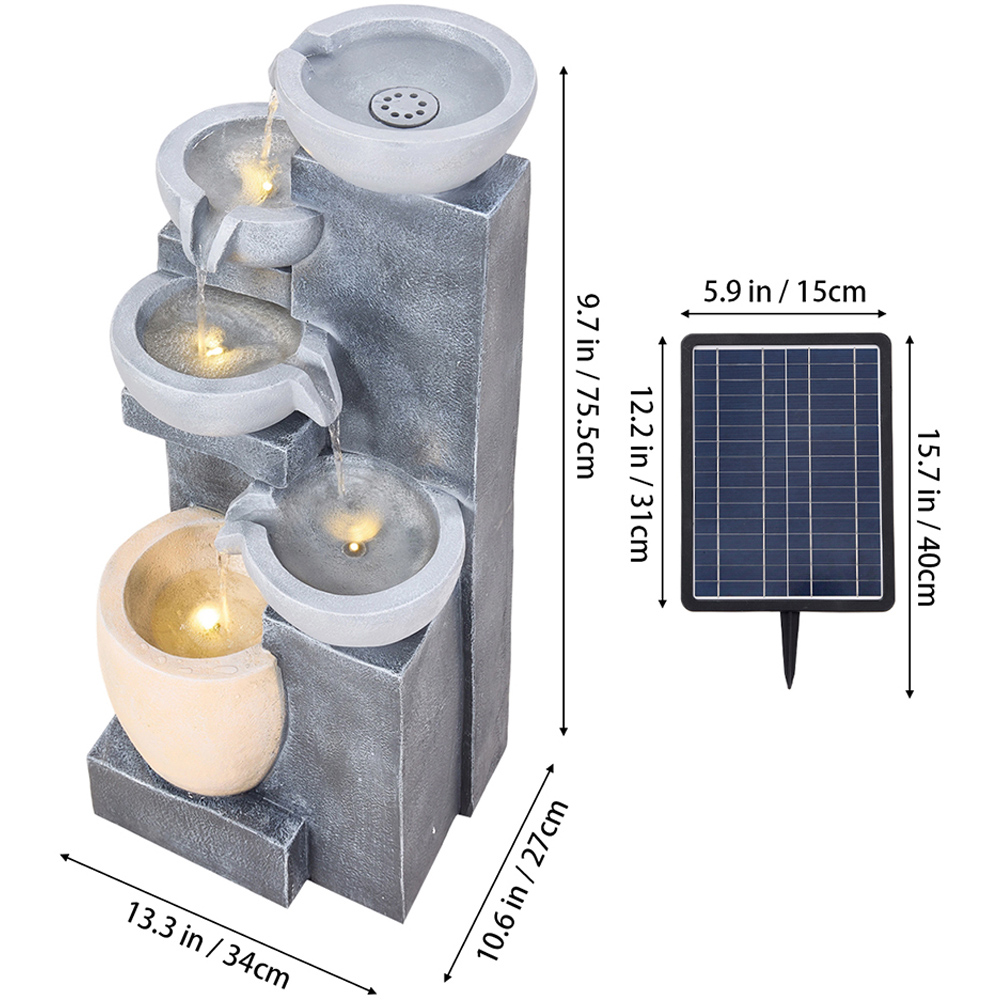 Living and Home 5-Tier Stone Effect Cascading Bowl Solar LED Water Feature Image 5