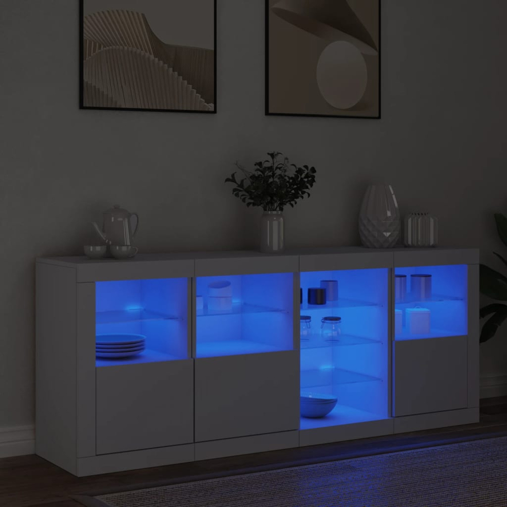 vidaXL 3 Door 10 Shelf White LED Sideboard Image 9
