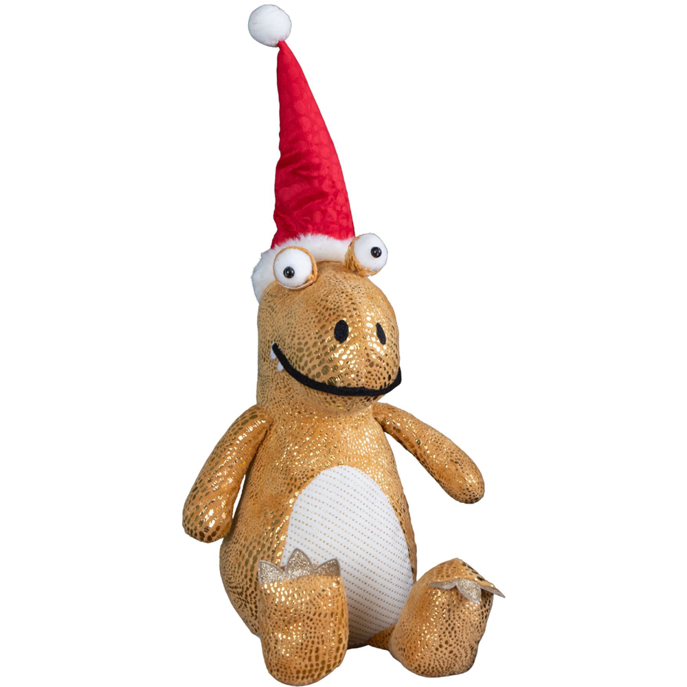 Samuel Alexander Sitting Gold Plush Zilla Dino with Santa Hat Christmas Decoration 60cm Image 1