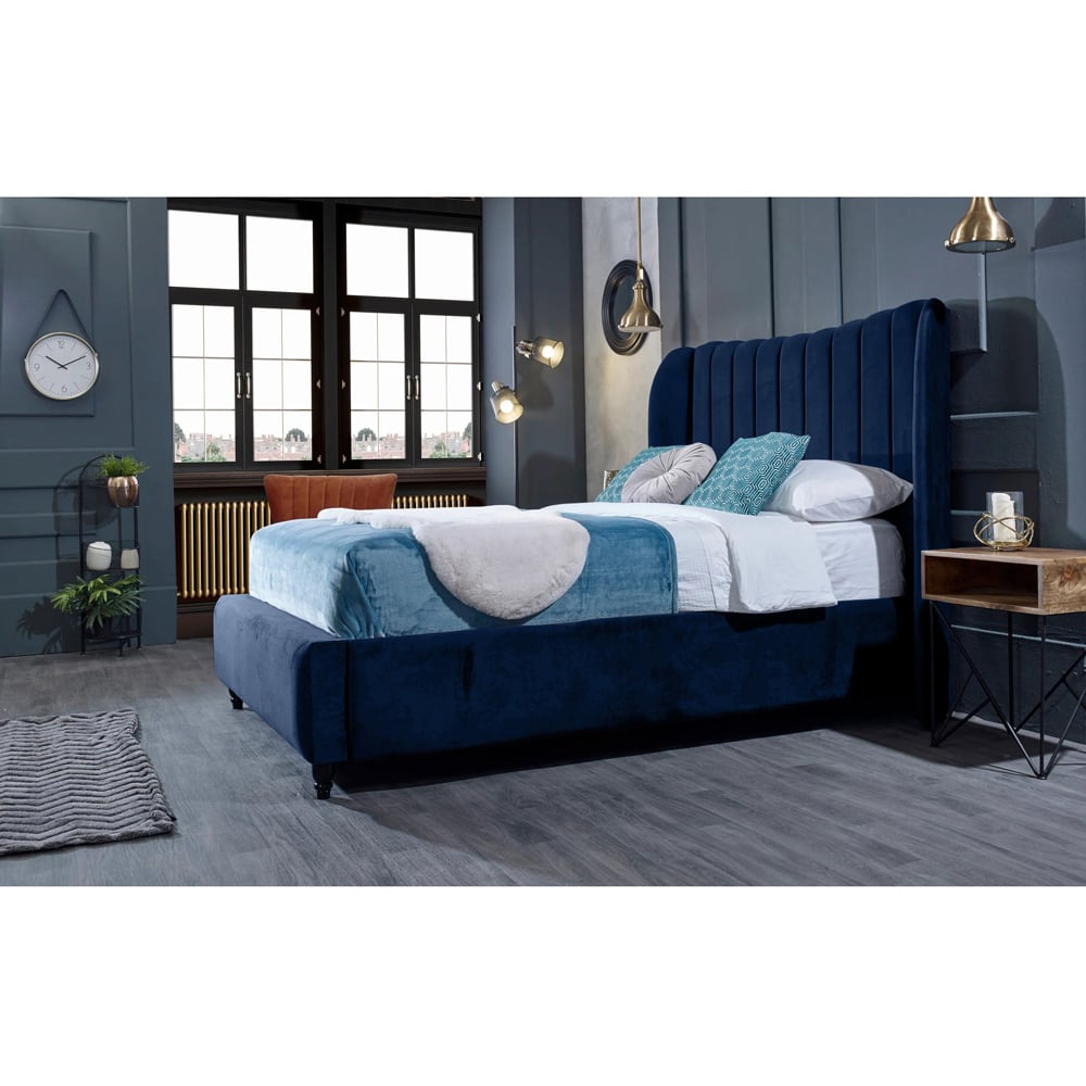 Eleganza Home Carli Super King Size Blue Plush Velvet Bed Frame with Lined Headboard Image 4