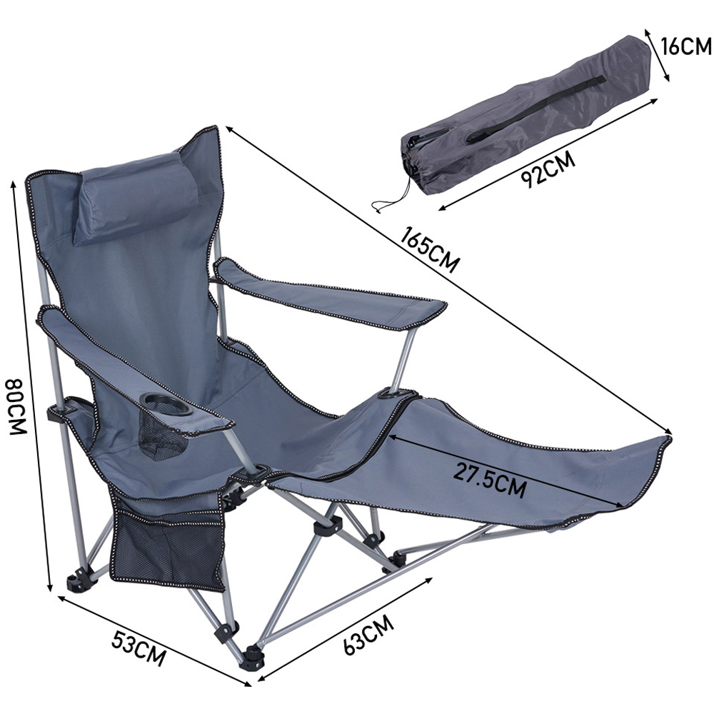 Living and Home Grey Folding Camping Recliner Chair with Footrest Image 9