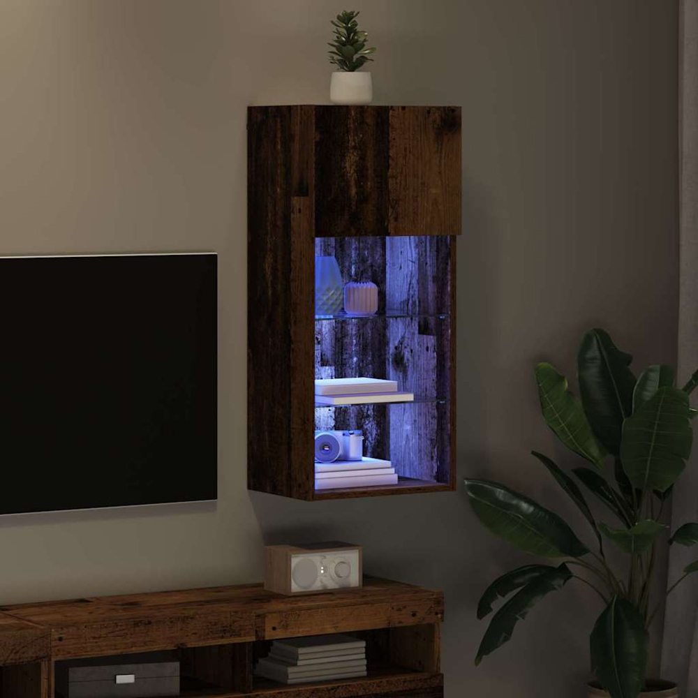 vidaXL Single Door 3 Shelf Old Wood Wide Wall Mounted LED TV Unit Image 9