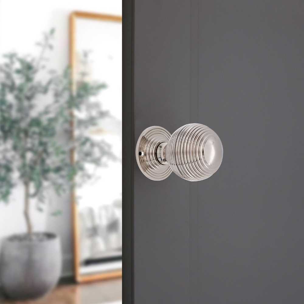 Spira Brass Polished Nickel Reeded 60mm Rim and Mortice Door Knob 2 Pack Image 2
