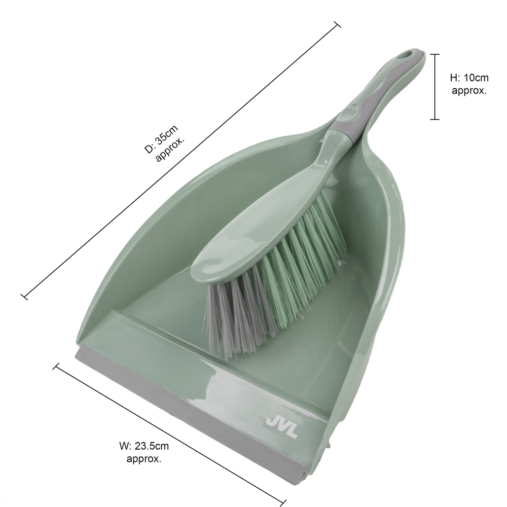 JVL Cleaning Green Rubber Grip Dust Pan and Brush Set Image 9