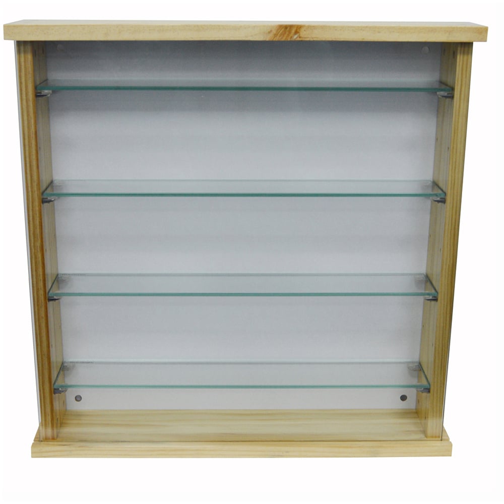 Watsons Exhibit 4 Shelf Natural Pine Glass Wood Wall Display Cabinet Image 3