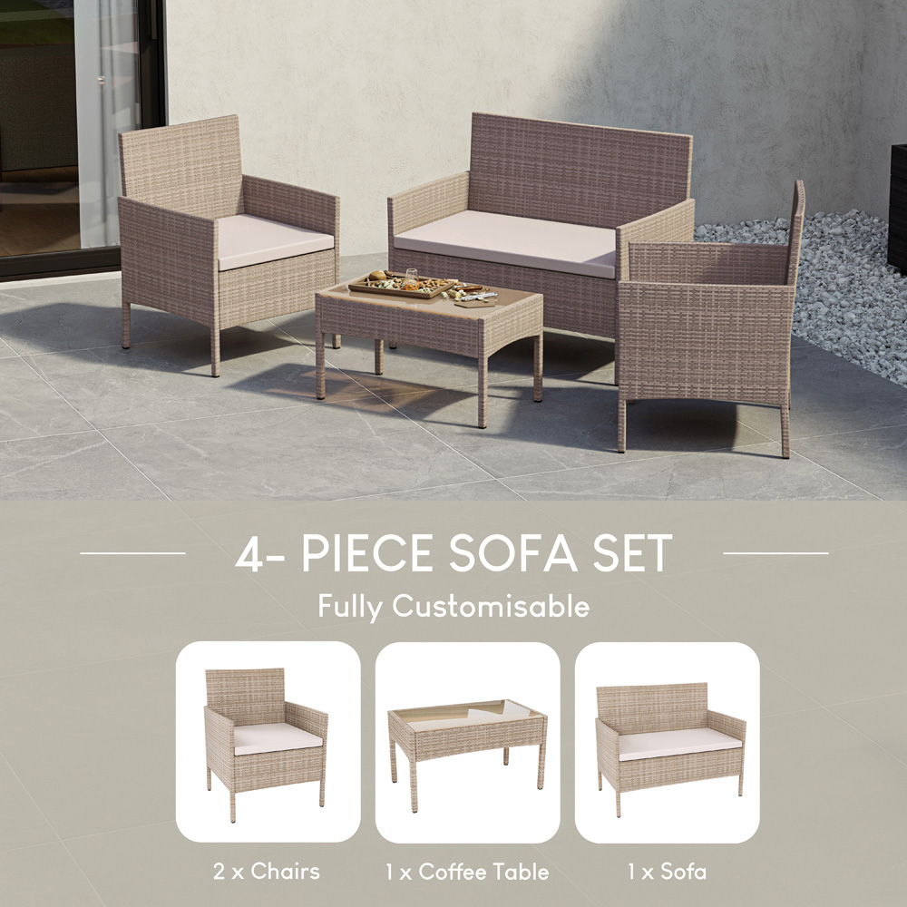 GARDEN VIDA Kendal 4 Seater Natural PE Rattan Garden Lounge Set Image 5