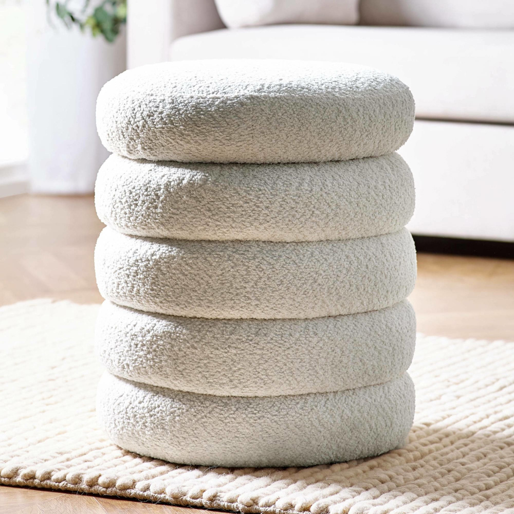 Julian Bowen Hailey Ivory Boucle Upholstered Ottoman Stool Image 1