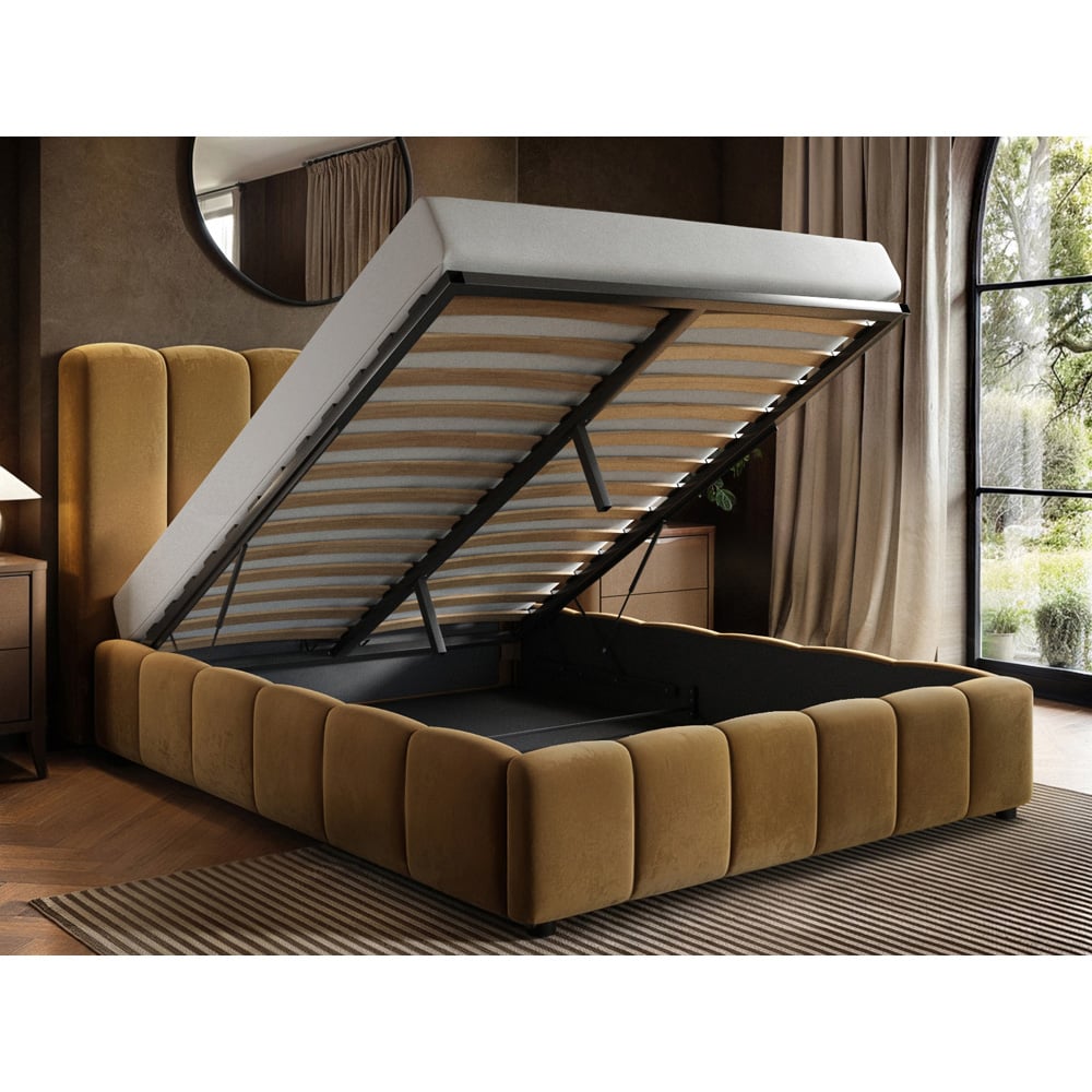 Solace+Co Emilie Double Mocha Velvet Ribbed Ottoman Bed Image 6