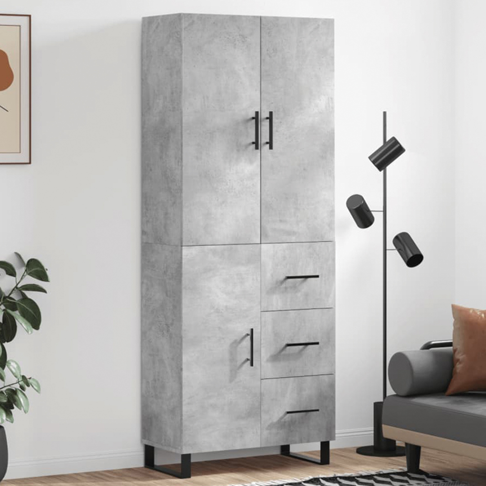 vidaXL 3 Door 3 Drawer Concrete Grey Highboard Image 1
