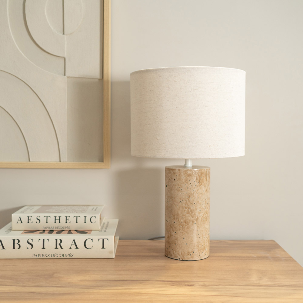 ValueLights Chloe Marble Effect Natural Drum Shade LED Table Lamp Image 3