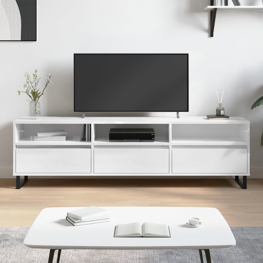 vidaXL 3 Door 3 Shelf High Gloss White TV Cabinet Image 1