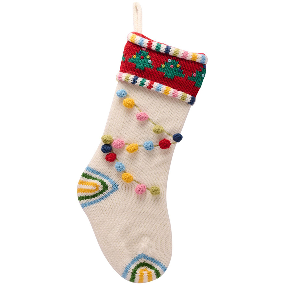 The Christmas Gift Co White Pom Pom Christmas Stocking Image 1