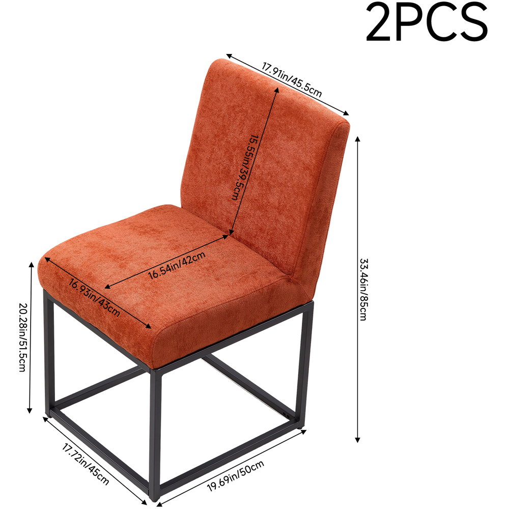 Living and Home Set of 2 Orange Chenille Dining Chair Image 9