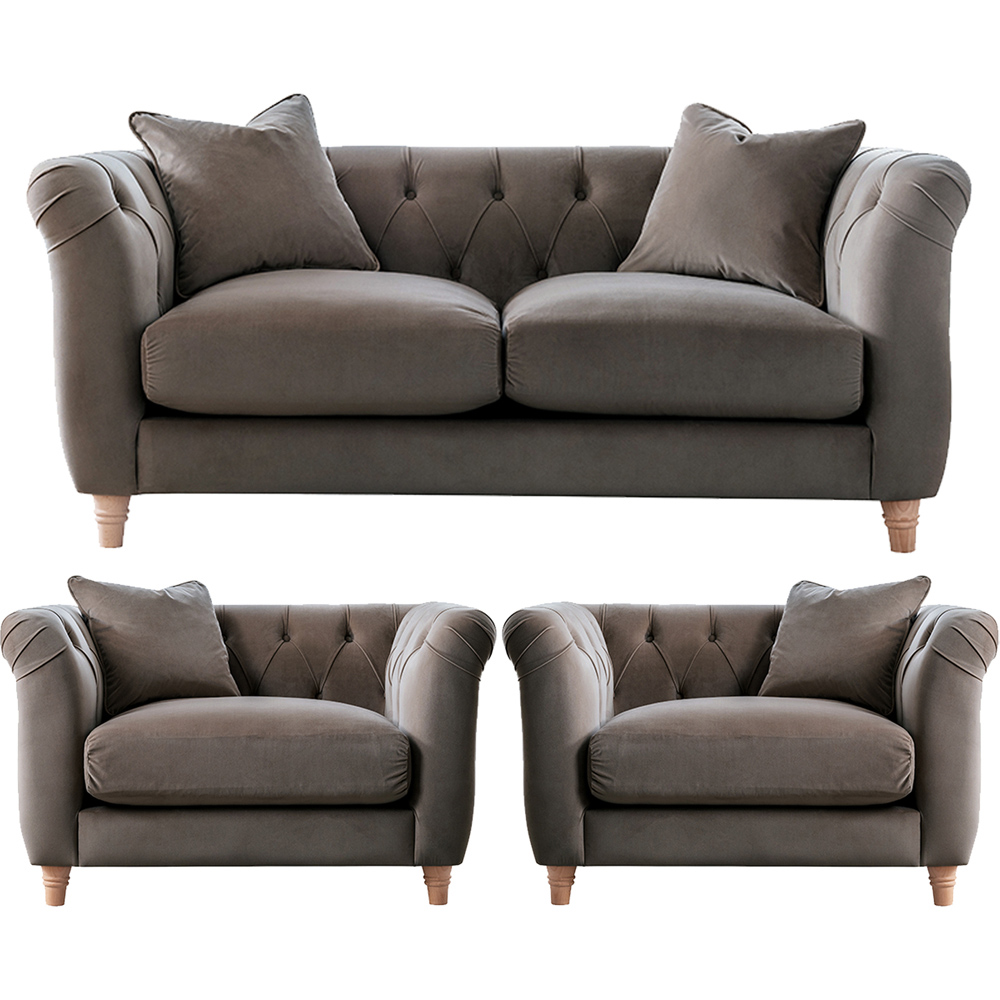 Elsie Chesterfield 4 Seater Mushroom Plush Velvet Sofa Suite Image 2