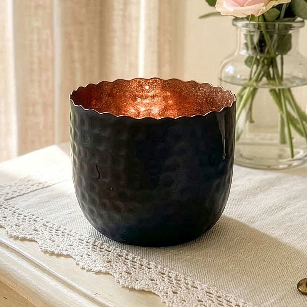 Dibor Black and Copper Metal Hand Crafted Tea Light Holder Image 3