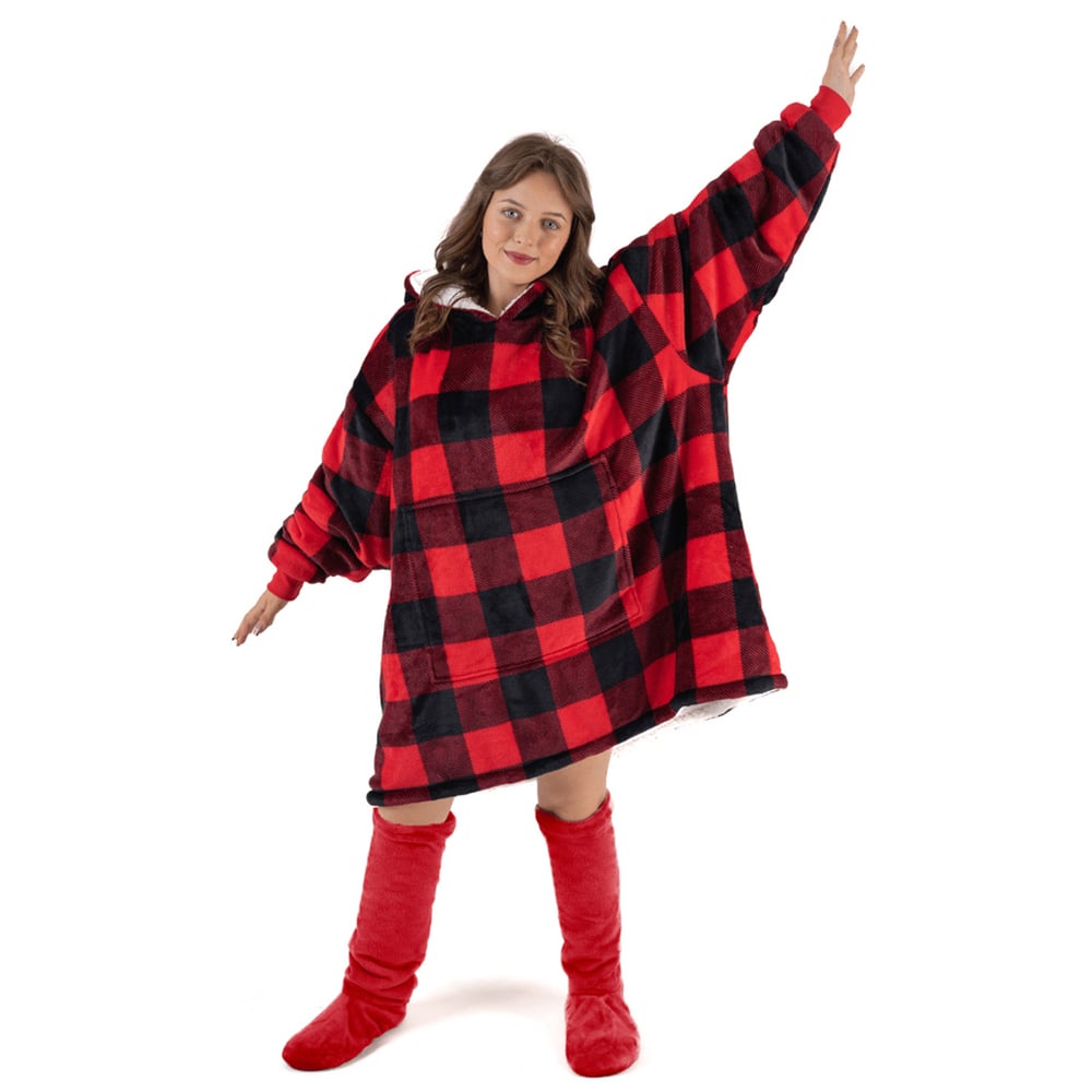 Velosso Buffalo Check Hoodie Oversize Red and Black Image 1
