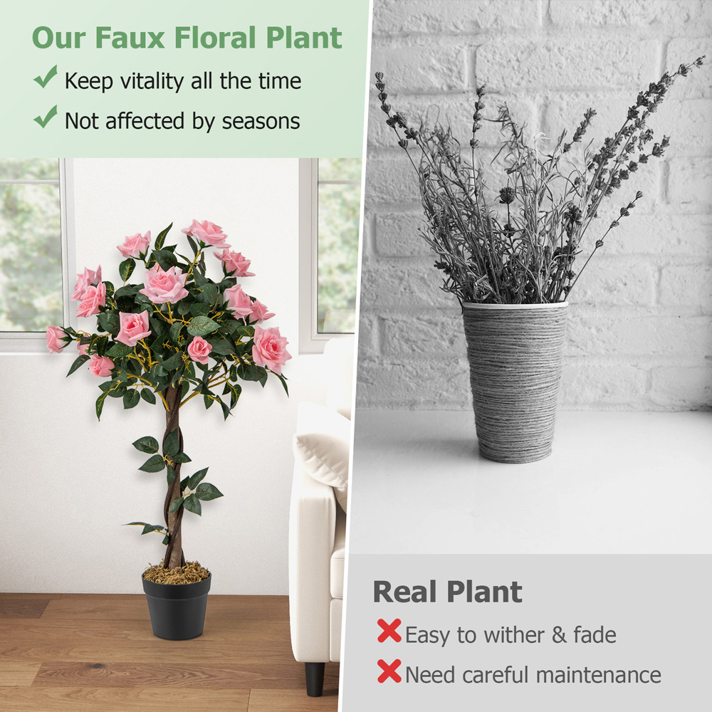 Costway Pine Rose Artificial Tree In Pot 3ft Image 7