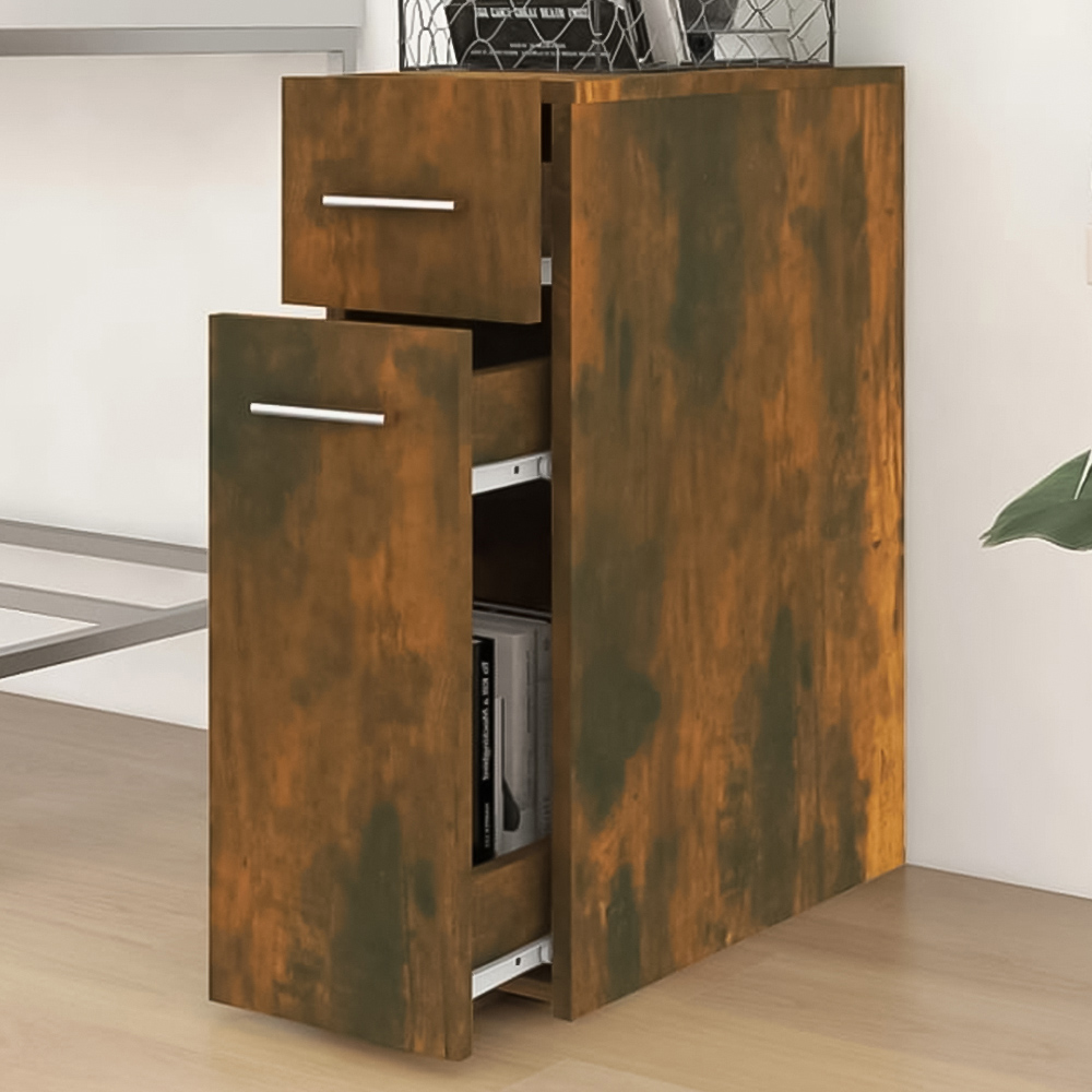 vidaXL 2 Drawer Smoked Oak Apothecary Cabinet Image 1