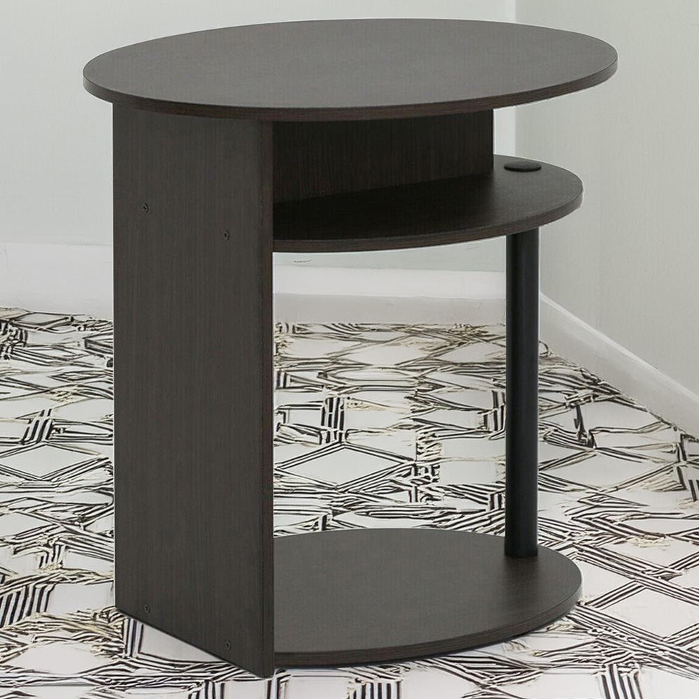 Walplus Jaya 2 Shelf Walnut Simple Design Oval End Table Image 1