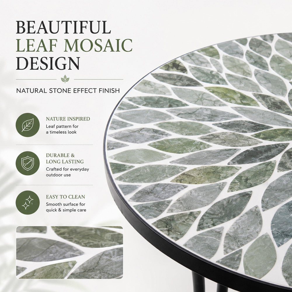 Shatchi Leaf 2 Seater Mosaic Ceramic Tile Top Foldable Bistro Set Image 5